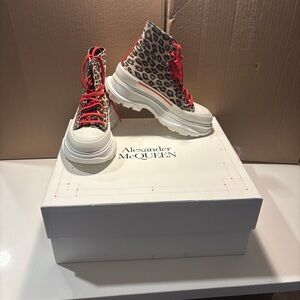 Alexander McQueen Leopard Print Sneakers with Red Accents